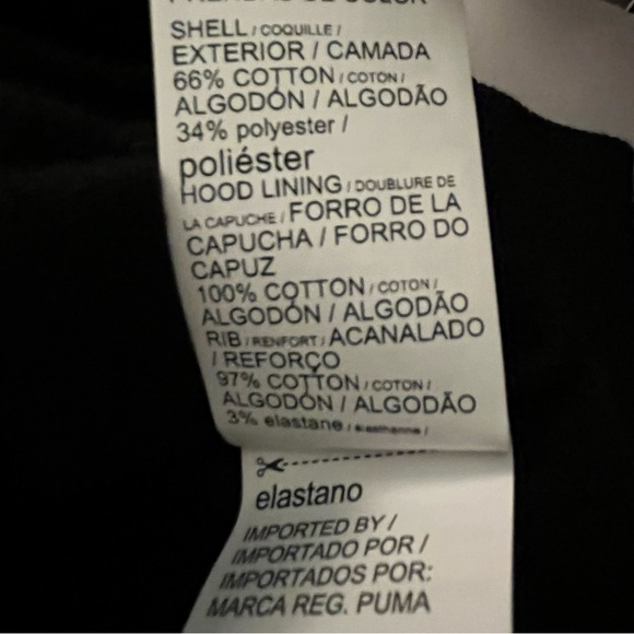 Puma Fleece Sweatshirt SM Puma Fleece Hoodie BLACK Logo Cotton-Blend SMALL Hood - Picture 12 of 15